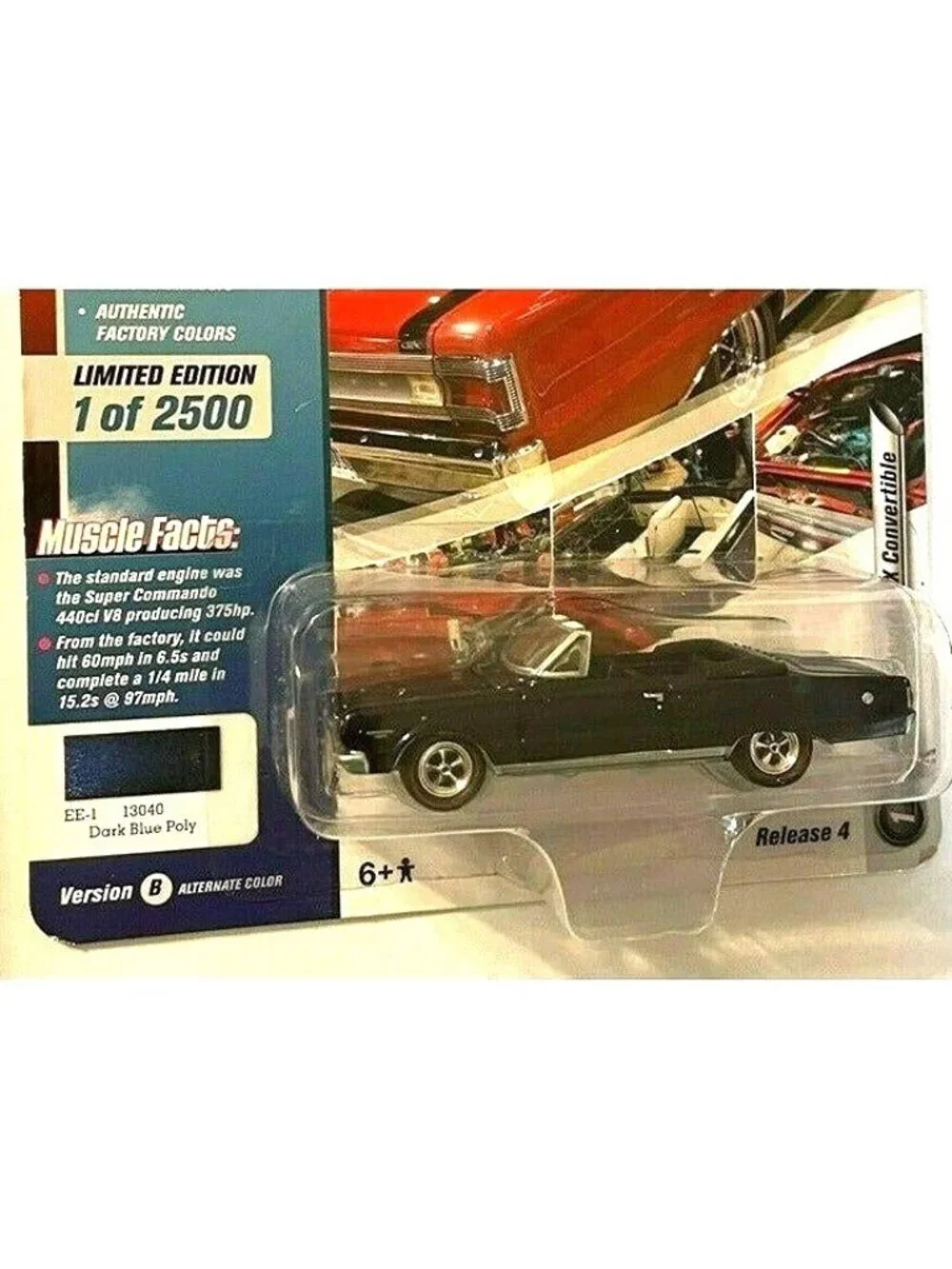 Die Cast Johnny Lightning #1 1967 Plymouth GTX Convertible Dark Blue Poly Car